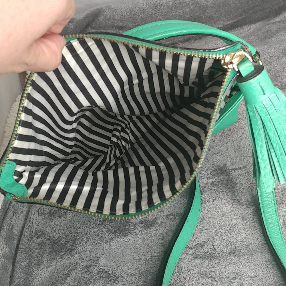 kate spade turquoise pebbled leather satchel with tassel - Picture 4 of 14